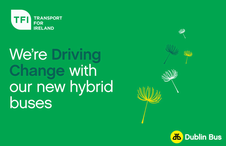Poster that reads; We're driving change with our new hybrid buses
