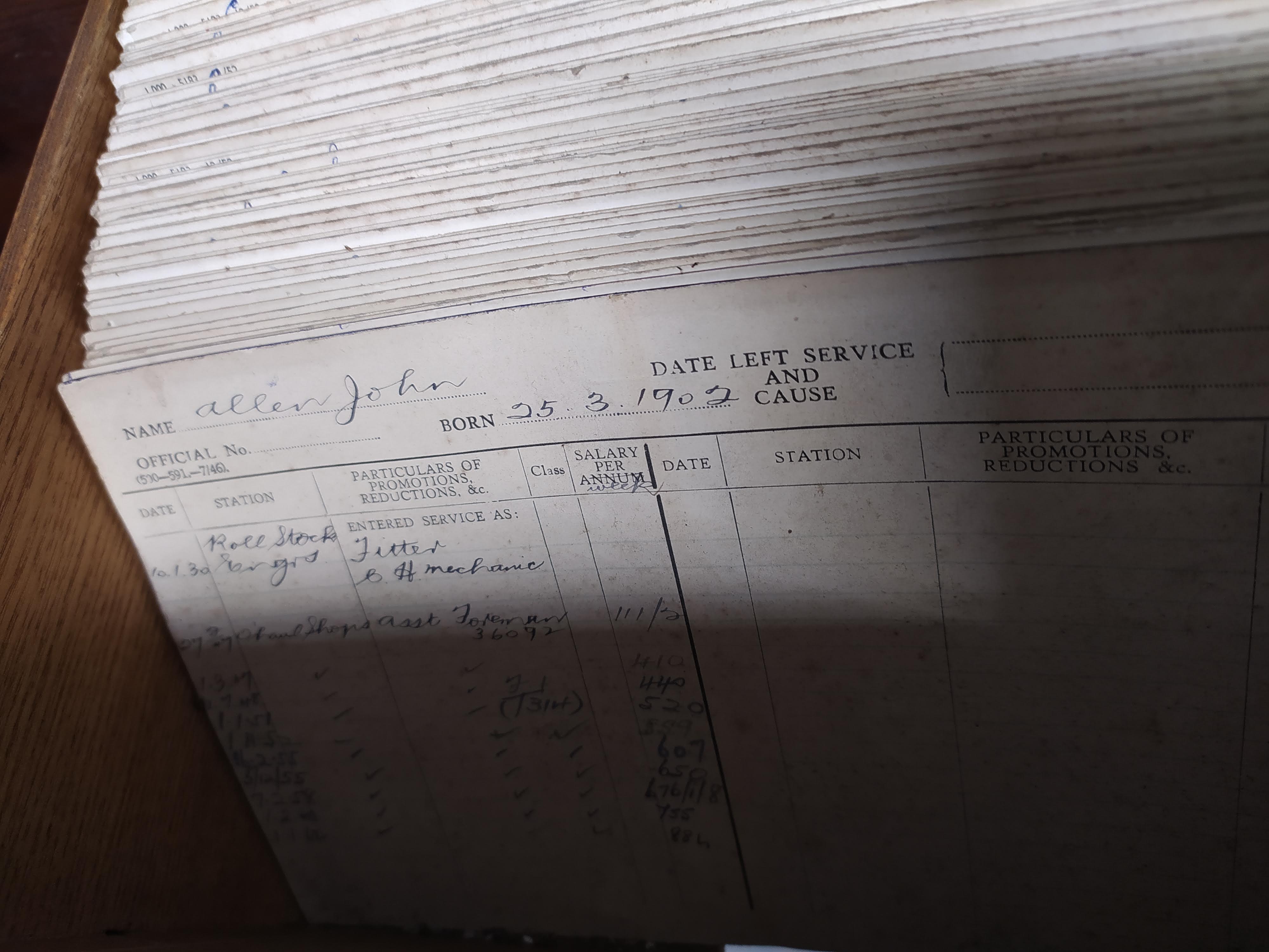 CIE historical staff record cards