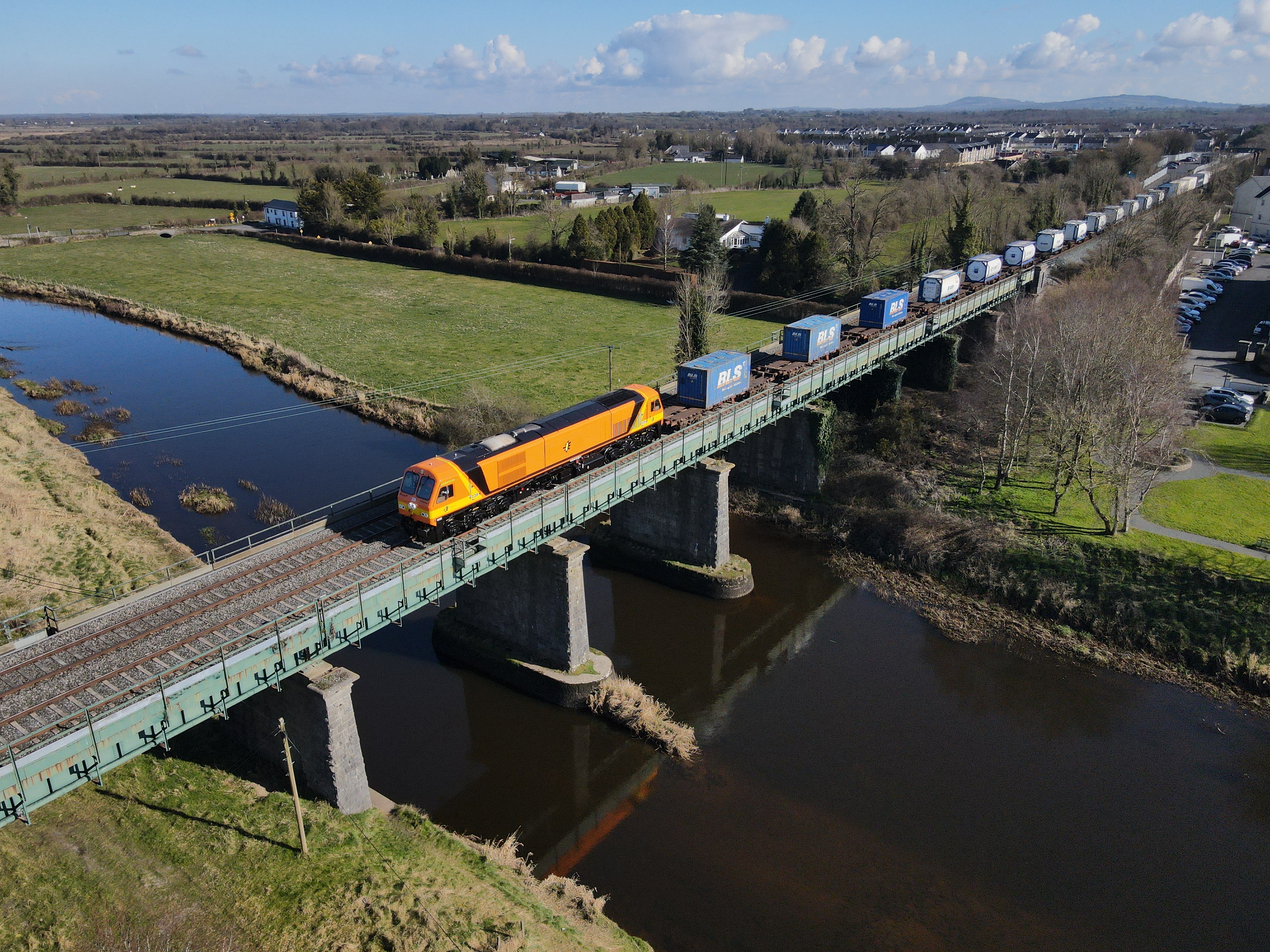Freight train over a bridge 